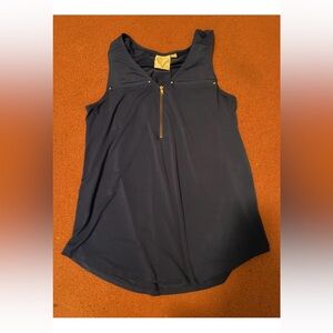 Janet Chung Women's  Zip-Front Navy Blue Sleeveless Blouse Size S